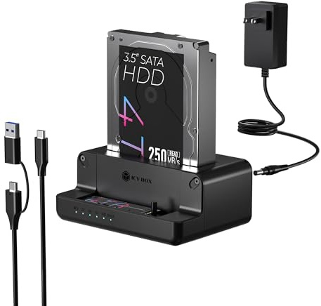 M.2 NVMe & SATA SSD/HDD Hard Drive Docking Station, ICY BOX USB-C 10Gbps M.2 NVMe&SATA Cloner&Reader, Dual Bay Hard Drive cloner for 2.5/3.5 SSD&HDD Hard Drives, 2 Way Offline Cloning Clone Station