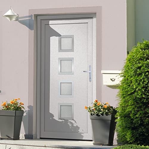 Gecheer Porta Ingresso, Esterno, PVC, Bianco, 98x208 cm, Destra, 3 Cerniere, 5 Serrature, Vetro Isolante, Acciaio 1,2 mm, Kit Completo