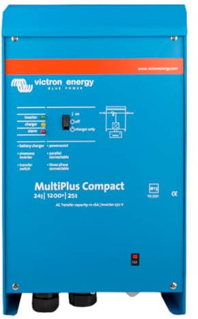 Victron Energy MultiPlus Compact 24/1200/25-16 Wechselrichter-Ladegerät – 1200VA Sinuswechselrichter, 25A Ladegerät, 24V Batterieunterstützung, 230V VE.Bus, Kompakte Bauweise