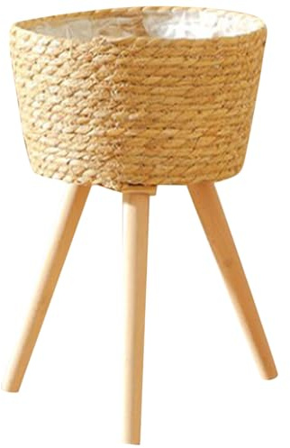 LIOOBO Soporte para Plantas en Maceta de Madera Tejido Rústico Patas | Diseño Tejido, Organiza y Ahorra Espacio, para Jardín y Oficina, Estilo Minimalista