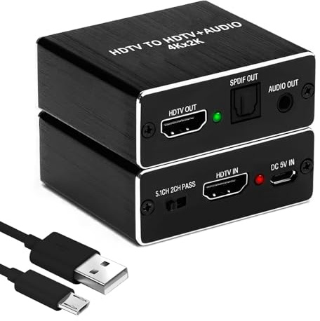 HDMI Audio Converter Extractor,4K x 2K@30Hz HDMI to Optical Audio Converter Digital Audio Splitter Adapter 5.1CH 3.5mm Stereo Output for PS5 PS4 PS3 Blu-ray DVD STB Laptop