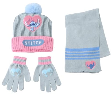 CERDÁ LIFE'S LITTLE MOMENTS Kinder Winterset mit Mütze, Schal oder Handschuhe, Stitch, Paw Patrol, Eiskönigin, Spiderman (Grau-Rosa)