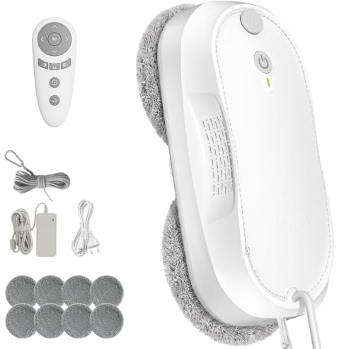 KKI Robot Nettoyeur de vitres, Double pulvérisation Automatique, 3 200 Pa Max, 3 Modes de Nettoyage et détection des Bords, télécommande pour fenêtres de Grande(Blanc)