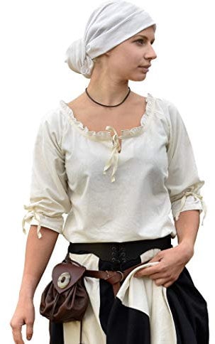Battle-Merchant Mittelalter Bluse Birga | LARP Bluse aus Baumwolle mit 3/4 Arm | Mittelalter Kleidung für Damen (Natur/S)