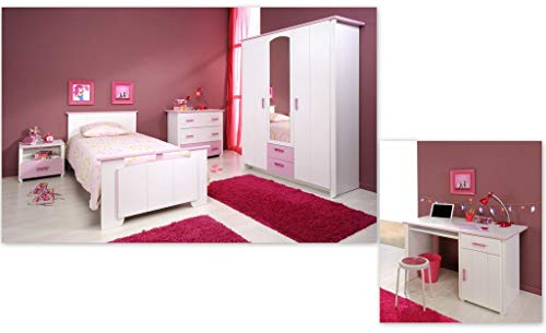 Froschkönig24 Biotiful 13-5-TLG Kinderzimmer Set Komplettset Jugendzimmer Weiß/Rosa