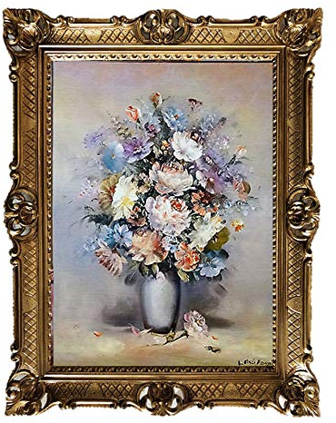 Lnxp Wunderschönes Gemälde Stillleben 90x70 cm Bilder Barock Antik Repro Rahmen Blumen Vase Blumenparadise 58B