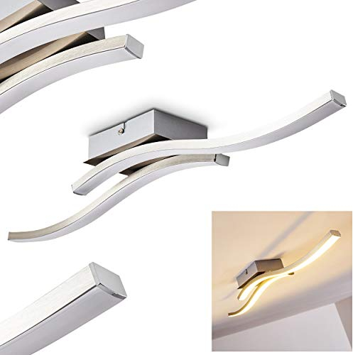 LED Deckenleuchte Letala, längliche Deckenlampe aus Metall in Nickel-matt/Chrom in Wellenform mit geschwungenen Lichtleisten, 2-flammig, 2 x 5 Watt, 1000 Lumen, Lichtfarbe 3000 Kelvin (warmweiß)