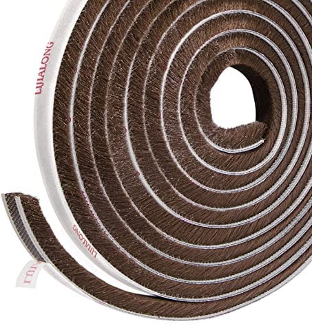 fowong Self-Adhesive Door Window Frame Brush Seal Weatherstrip 4.9 m(L) x9 mm(W) x 9mm(T) Draft-Air Stopper High-Density Felt-Draft Air Eccentric for Sliding Doors Window and Wardrobe - Brown