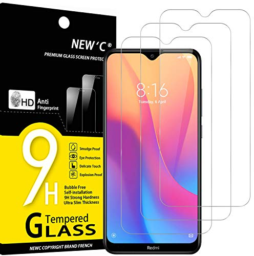 NEW'C Lot de 3, Verre Trempé pour Xiaomi Redmi 8, Redmi 8A, Film Protection écran efficace contre les Rayures - sans Bulles - Ultra Résistant (0,33mm HD Ultra Transparent) Dureté 9H Glass