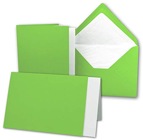 100x Karten-Set DIN B6-12 x 17 cm - 120 x 170 mm - Falt-Karten mit Brief-Umschlägen & Einlege-Blättern - Gerippte Struktur Oberfläche - Hell-Grün - Vintage Einladungskarten