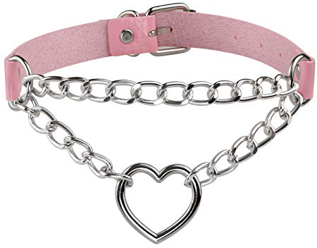 JJDreams Punk Halsband Gothic PU Leder Halsreif mit Kette Herz Anhänger elegant Choker Kragen schwarz Damen