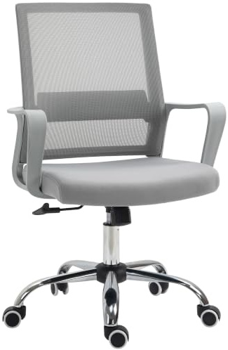 Vinsetto Office Chair Adjustable Height Mesh Desk Chair Armrest Grey | Breathable, 360° Swivel Castor Wheels