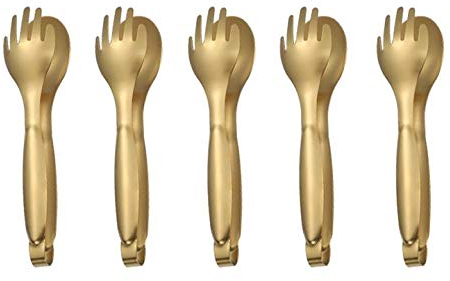 MBBITL 5 x Flatware Serving Tongs 8 inch Stainless Steel Salad Buffet Tongs Fork Spoon Design - Gold