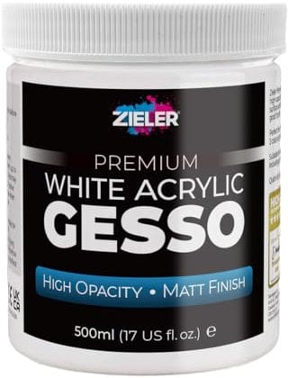 Zieler® Premium White Acrylic Gesso Primer | High Opacity | Matt Finish (500ml) – For Acrylic & Oil Paintings on Canvas, Wood & Board