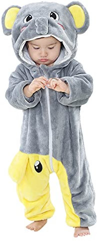 DEBAIJIA Bebé Mameluco 0-24M Niñas Niños Franela Invierno Pelele Traje de Animales Lindo Ropa con Capucha Cálido Pijama (Gris amarillo-70)
