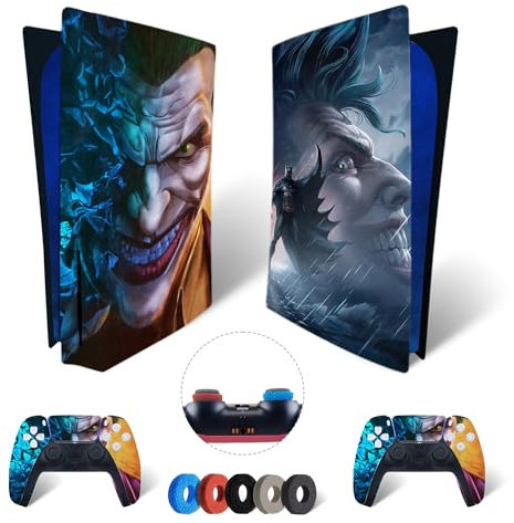 Kit de vinilos Extra Resistentes MaD Vision® para PlayStation 5 (PS5) Disc| Set de vinilos Mate para Consola + 2 mandos - para Joker Batman Diseño