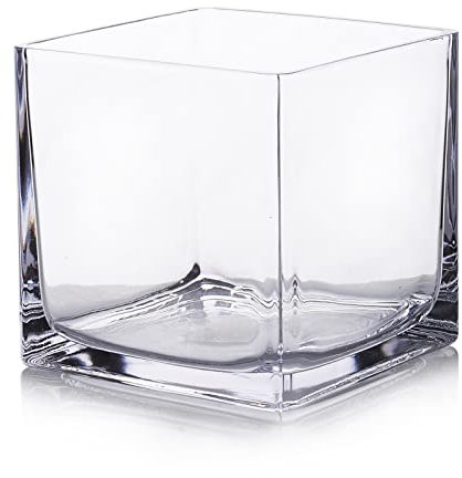 EnovaFloral Würfelglasvase, 12.7x12.7 cm, Glasvase für Blumen, Übertopf, durchsichtige quadratische Glasvasen, schwimmende Kerzenhalter, Tischblumenglasvase für Hochzeit, Heimbüro-Dekoration, 1 Stück