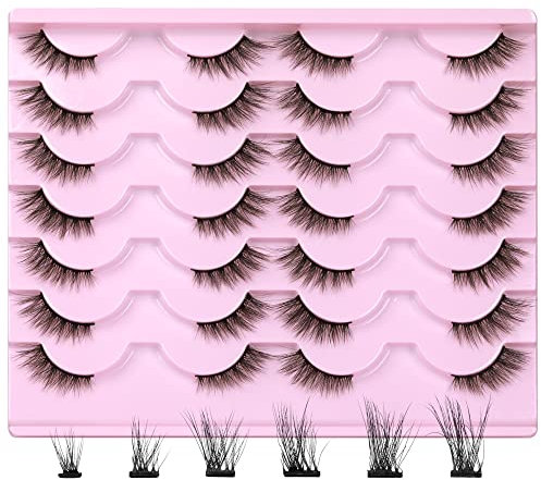 Newcally 14 Paare Flasche Wimpern Natürliche Half Lashes Natural Look Künstliche Wimpern Cat Eye False Lashes C Curl Handgechte Künstliche Nerzwimpern Wispy False Eyelashes