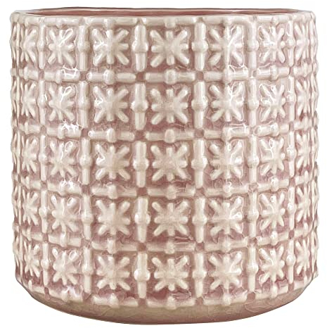 Nordring Retro Übertopf Vintage Pflanztopf für Zimmerplanzen Blumentopf Cross M (12,5 cm ø), rosa, Keramik