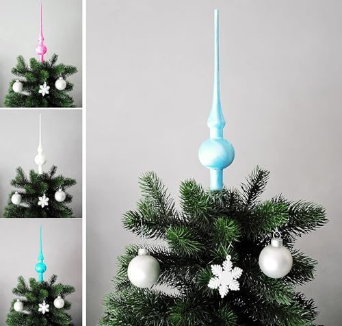 JACK Christbaumspitze Spitze Glas 28cm Eislack Glanz Matt Baumspitze Mundgeblasen Box, Farbe:Himmelblau Eislack