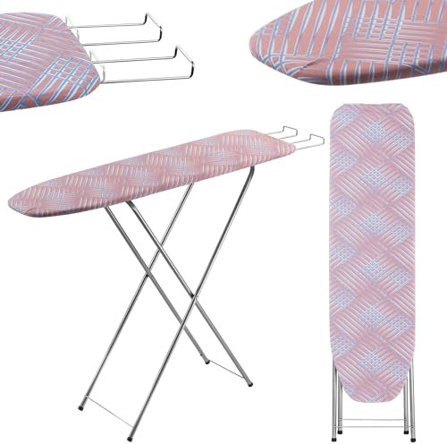 KADAX Table à Repasser 104 x 30 cm, Planche Pliable avec Housse en Coton Amovible, Support pour Fer, Pieds Antidérapants et Hauteur Réglable (Pêche)