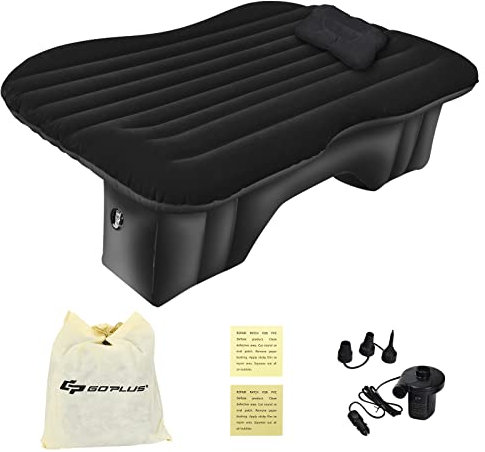 COSTWAY Matelas Gonflable Voiture avec Pompe Électrique 12V, Lit Gonflable Siège Arrière avec Oreiller Sac de Rangement et Surface de Flocage Étanche pour Camping, Voyage, Charge 300KG
