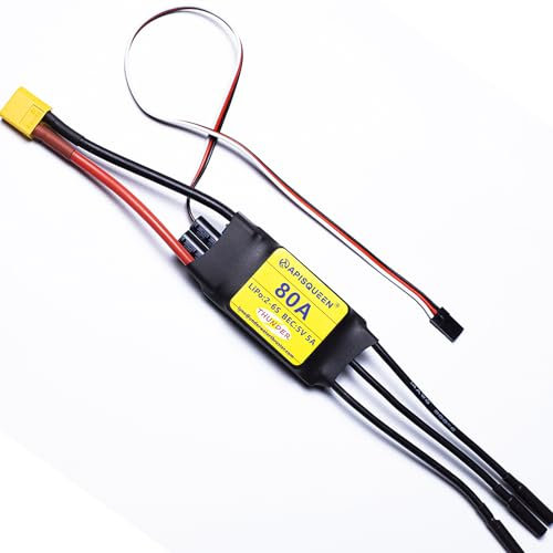 ApisQueen 2-6S 80A ESC Elektrischer Drehzahlregler mit 5V 5A BEC XT60 & 4.0mm Stecker für Flugzeug Modell RC Drohne