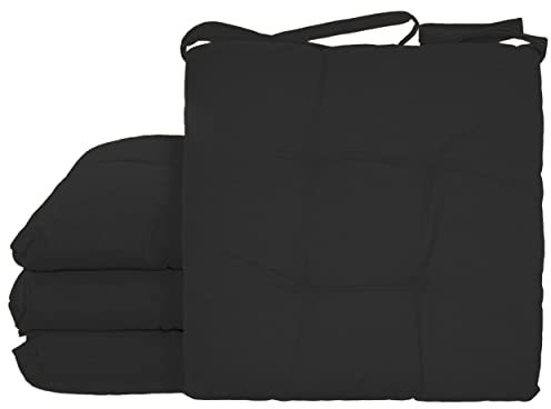 BESCH Pack 4 Cojines para Silla Usos Interior y Exterior 38x38x5cm - Cojin de Asiento Decorativo Funda de Algodón + Poliéster y Relleno de Fibra Hueca Lavable Cómodos Acolchados (Negro)