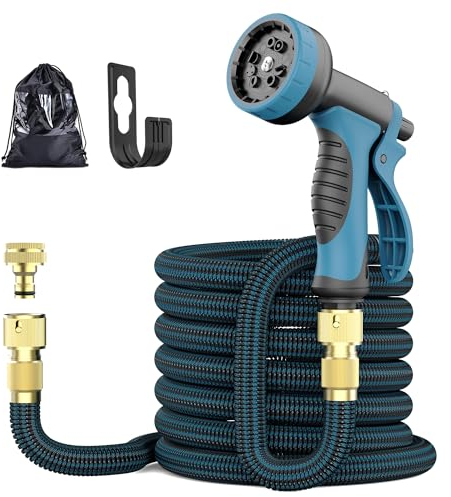 Garden Hose 50 FT Upgraded Expandable Garden Hose Pipe with 10 Function Hose Pipe Spray Gun Durable 3750D and Brass Alloy Connector Outdoor Water Hose for Gardening Watering Washing (50FT)