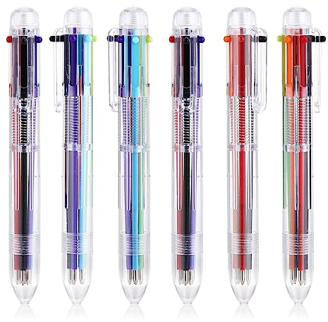 Cobee 6-in-1-Stifte mit mehrfarbiger Tinte, 6 Stück, 0,7 mm, einziehbare Kugelschreiber, feine Spitze, mehrfarbiger Kugelschreiber, Büro, Schule, Studenten, Zubehör, 6 Farben