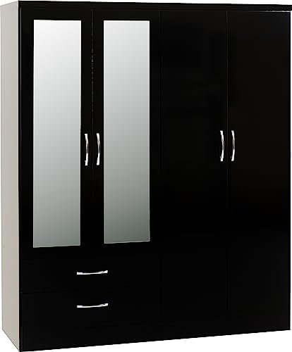 Seconique Nevada 4 Door 2 Drawer Wardrobe in Black Gloss