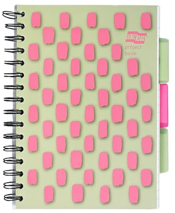 Exacompta Europa Splash EU1509Z Projektbuch mit 3 Kunststoff-Trennblättern, heller PP-Einband, 200 linierte Seiten, A5 mit mikroperforierten Seiten, pink/grüner Einband