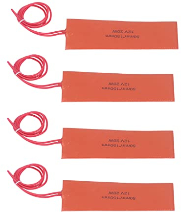 4 Stück Silikon-Gummi-Heizkissen, 50 x 150 mm, Silikon-Heizmatte, flexible Silikon-Heizmatte, Gummi-Heizdecke für Industrieanlagen, Rohre, Tanks, 20 W, 12 V