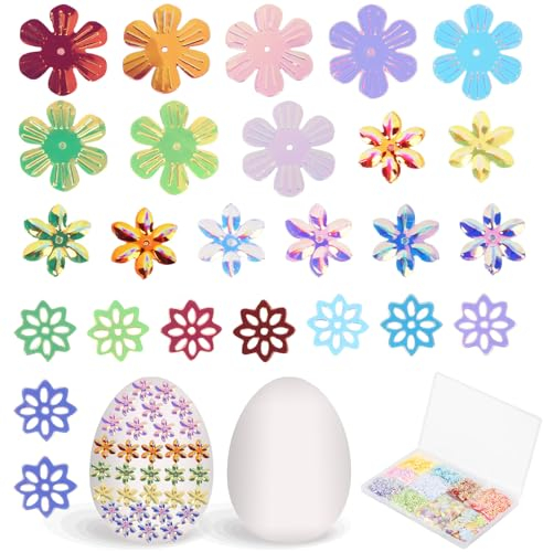 YOLOUP Pailletten zum Basteln - Blumen Glitzer Set mit Box zum Verzieren von Ostereiern, Nähen, Aufkleben, Auffädeln für DIY Kunsthandwerk Herstellung