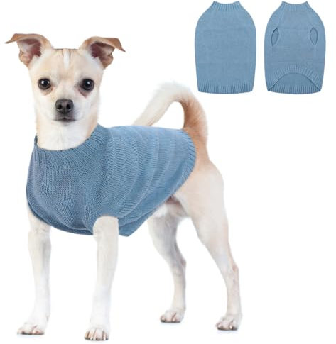 CITÉTOILE Warme Strick Hundepullover, Welpenkleidung mit Leinenlöchern für Herbst Winter, Warme Kleidung für Kleine Mittlere Große Haustiere, Blau, M