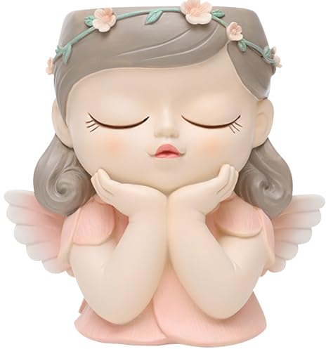 Vaso a Forma di Testa, Vasi per Piante da Interno da Ragazza in Resina con Fori di Drenaggio, Meditazione, Preghiera e Ragazza dei Funghi, Carino Vaso Decorativo da Interno per Piante Grasse