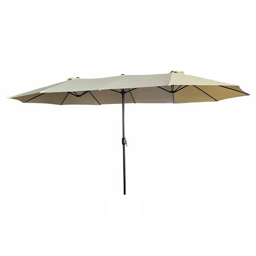 AKORD Parasol de Jardin avec Manivelle Exterieur Dodécagonal TILIA | 270x460x245 cm Parasol avec protection UV | Imperméable Coupe-Vent Pare-Soleil | Balcon Jardin Patio | Beige