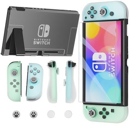 Laehovr Custodia per Nintendo Switch con custodia ergonomica in TPU JoyCon e guscio posteriore in PC trasparente per Nintendo Switch, custodia protettiva per interruttore agganciabile contiene