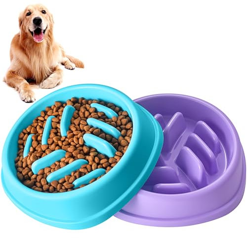 2pack Anti Schling Napf Hund, Hundenapf Langsam Fressen Slow Feeder Dog Bow, Anti-Schlucken, Schlingnapf Hunde, Napf Hund (S/M, Farbe and Lila)