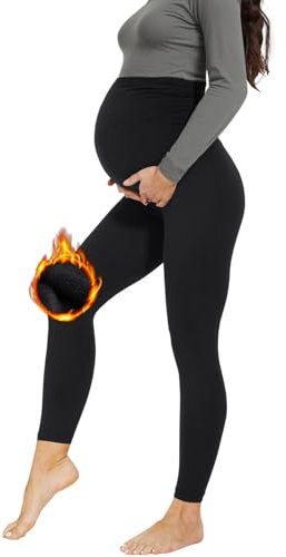 AMIYOYO Legging de grossesse pour femme, taille haute, opaque, pantalon de maternité, pantalon de loisirs, mode de maternité, pour femmes enceintes, Noir avec polaire, M