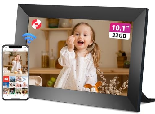 ACDOKE Digitaler Bilderrahmen WLAN 10,1 Zoll IPS Touchscreen Elektronischer Bilderrahmen mit 32GB Frameo Bilderrahmen Digital Fernfreigabe von Fotos und Videos mit Kalender Wetter