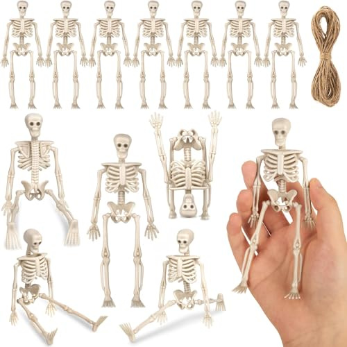 12 minifiguras de esqueleto para decoración, 14 cm, modelo de esqueleto de Halloween, figuras de esqueleto de plástico para manualidades, adornos para Halloween