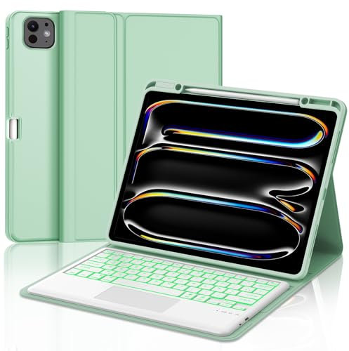 Clavier pour iPad Pro 6 ème - Coque Clavier pour iPad Pro 12,9 Pouces (6ème / 5ème / 4ème / 3ème), Trackpad Multi-Touch,Rétroéclairage 7 Couleurs, AZERTY, (Herbe)