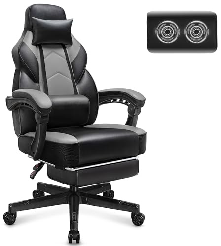 Meilocar Gaming Chair for Adults, High Back, Grey, 400lb Weight Capacity, Massage Lumbar Support, Adjustable Height, 360° Swivel Seat