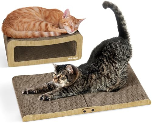 Pawtasy Griffoir Planche à gratter en Forme de L pour Chat - Robuste - Réglable - en Carton avec Herbe à Chat - en Carton ondulé - Meubles à gratter pour Chats