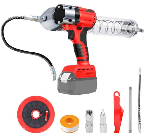 Presse à graisse sans fil compatible avec batterie Milwaukee 18V, sans balais 13000 PSI, professionnelle haute pression avec tube haute pression de 30 cm (sans batterie)