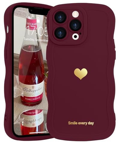 LAPOPNUT Wavy Cute Silicone Phone Case for iPhone 13 Pro Max, Wine red | Girly Heart Wave Bumper,Aesthetic Cover for Women Girls,Curly Shockproof Raised Camera Protection,Soft Pretty Lovely