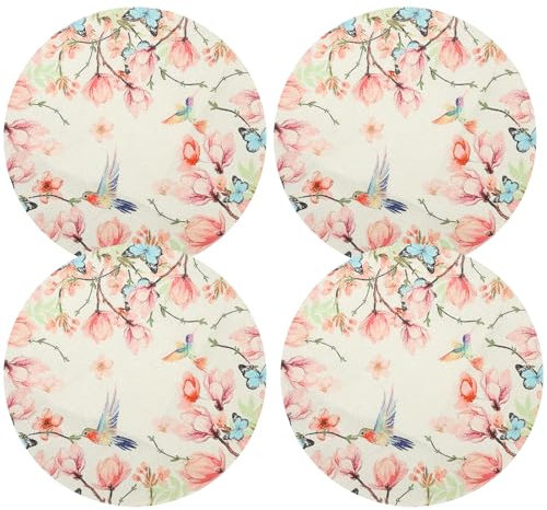 APOMOONS 4 Stück Frühling Blume Schmetterling Tischsets, Runde Platzsets 38cm, Abwaschbare Runde Platzsets, Leinendruck Platzdeckchen, Passend für Esstisch, Küche, Festival, Party Dekoration