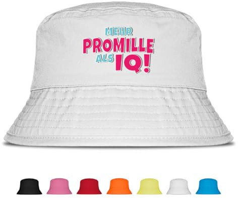 Mehr Promille als IQ - Lustiger Fischerhut – Der perfekte Sonnenhut für Herren & Damen – Ideal als Malle-Outfit, Party-Accessoire & Festival-Eimerhut für den Strand