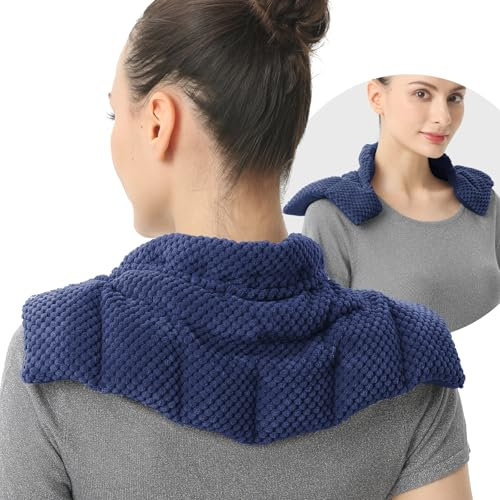 Wheat Bags Microwavable for Neck and Shoulders - Unscented Heated Neck Warmer - Microwave Heat Pad Pack - Heated Neck Wrap for Pain Relief, Muscle Tension and Arthritis Relief Navy Blue